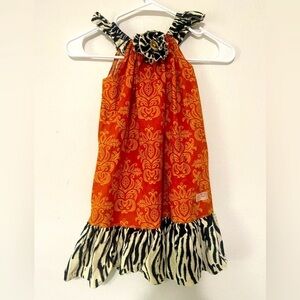 Nonnies Heart girls size 4/5 mixed print ruffle hem dress w/ animal print EUC